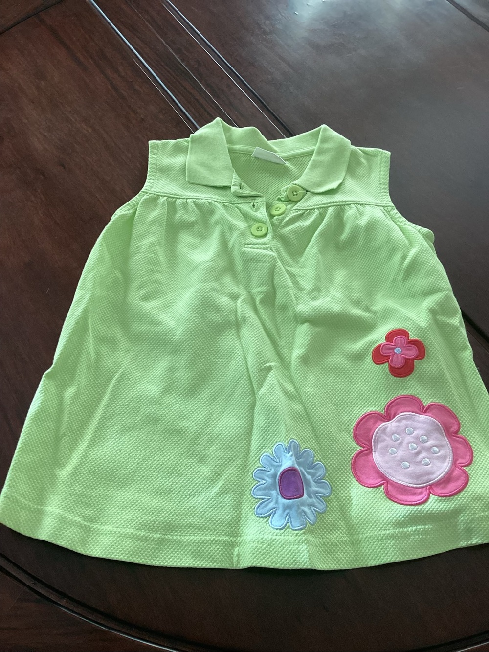 Hanna Andersson Lime Green Polo Top with Pink & Blue Flower Appliqués size 130cm